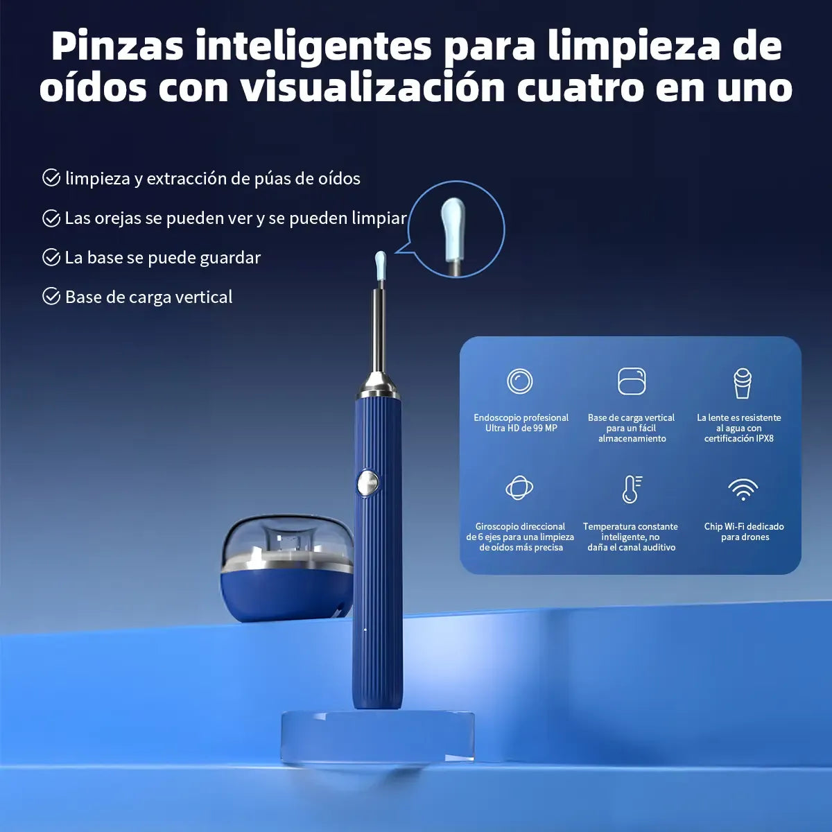 Limpiador de Oídos Inteligente con Cámara y Carga Inalámbrica Portátil