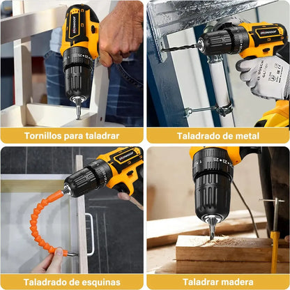 Taladro Destornillador Inalámbrico Compacto con Accesorios y Baterías