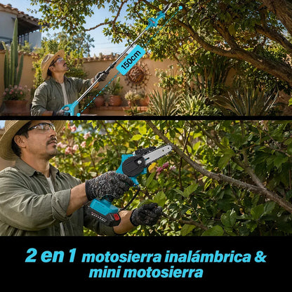 Motosierra y Tijera Eléctrica para Poda de Altura con Baterías y Barra Telescópica