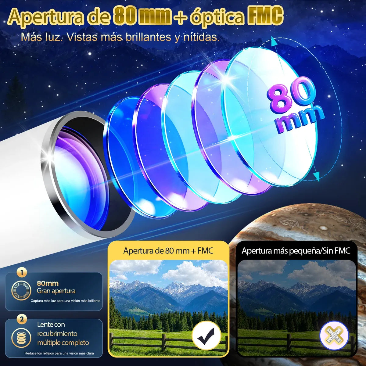 Telescopio 80mm con Mochila y Soporte para Celular - Exploración Astronómica Familiar