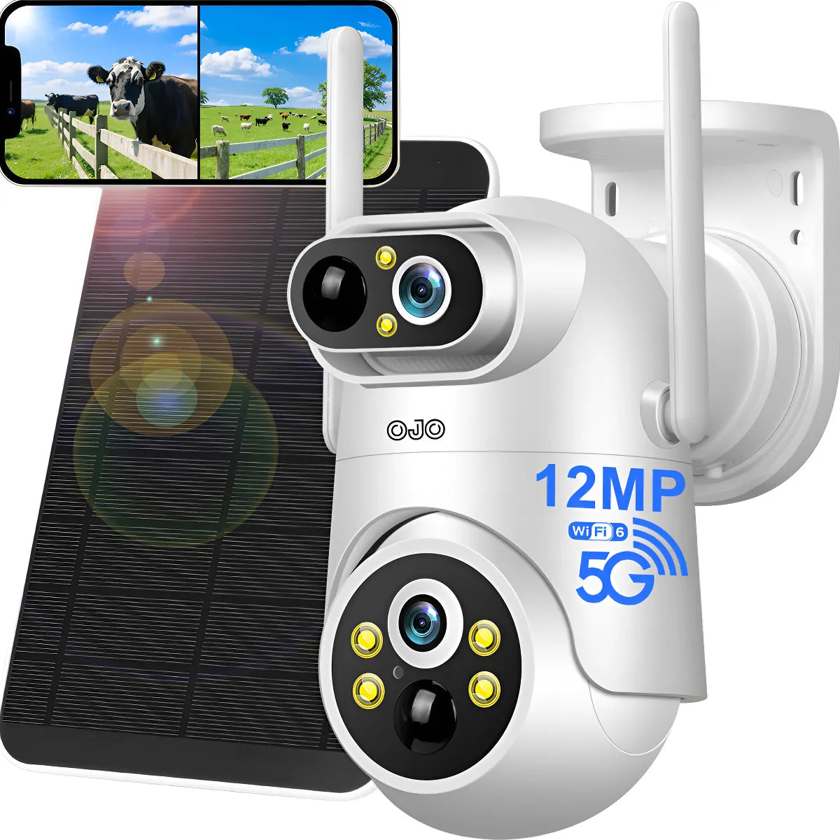 Cámara de Seguridad Solar 12MP con Doble Lente y Pantalla 5G