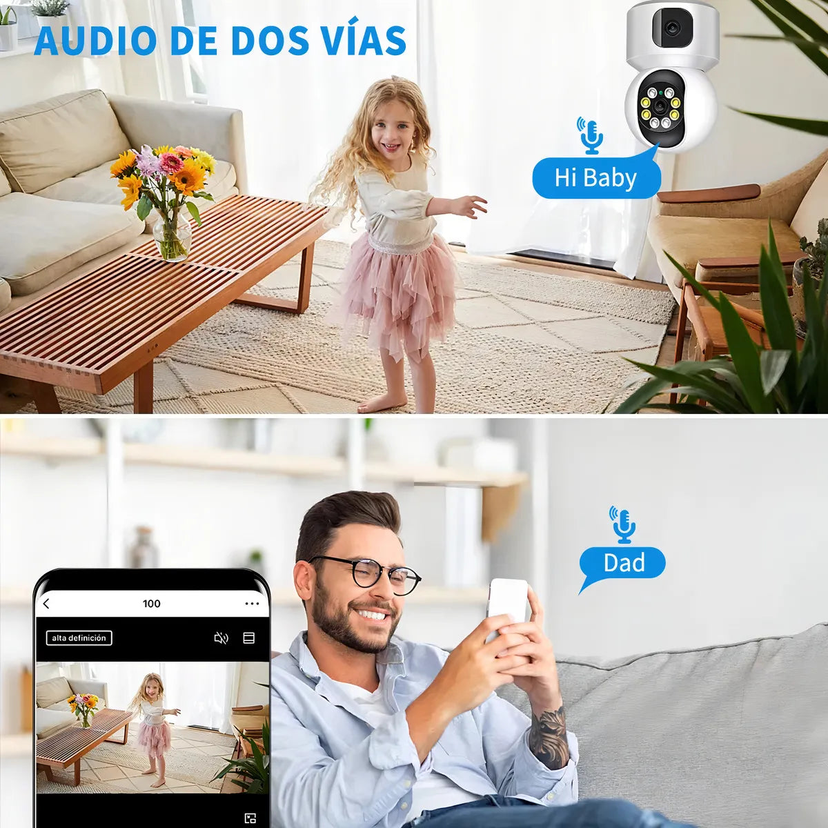 Cámara de Seguridad Full HD Doble Pantalla con Alarma Integrada - Metacompras