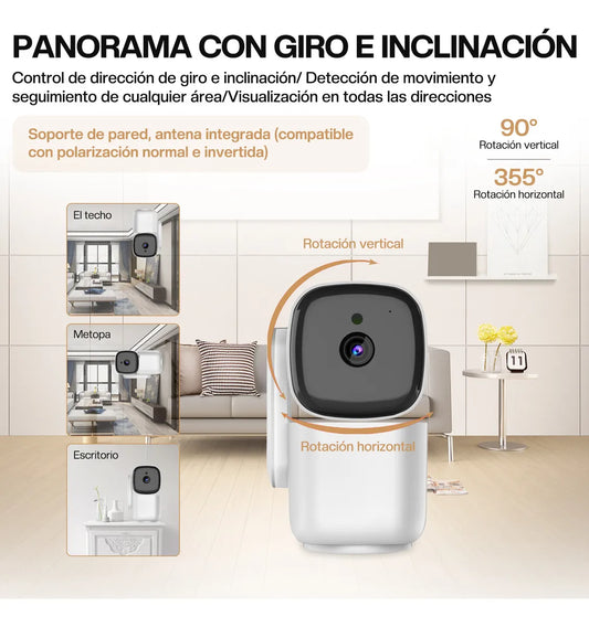 Cámara de Seguridad 1080p 360° con Visión Nocturna y Wi-Fi - Blanco - Metacompras