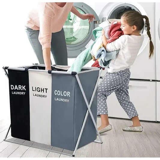 Cesta Plegable para Ropa de 120L con 3 Compartimentos Organizadores - Metacompras