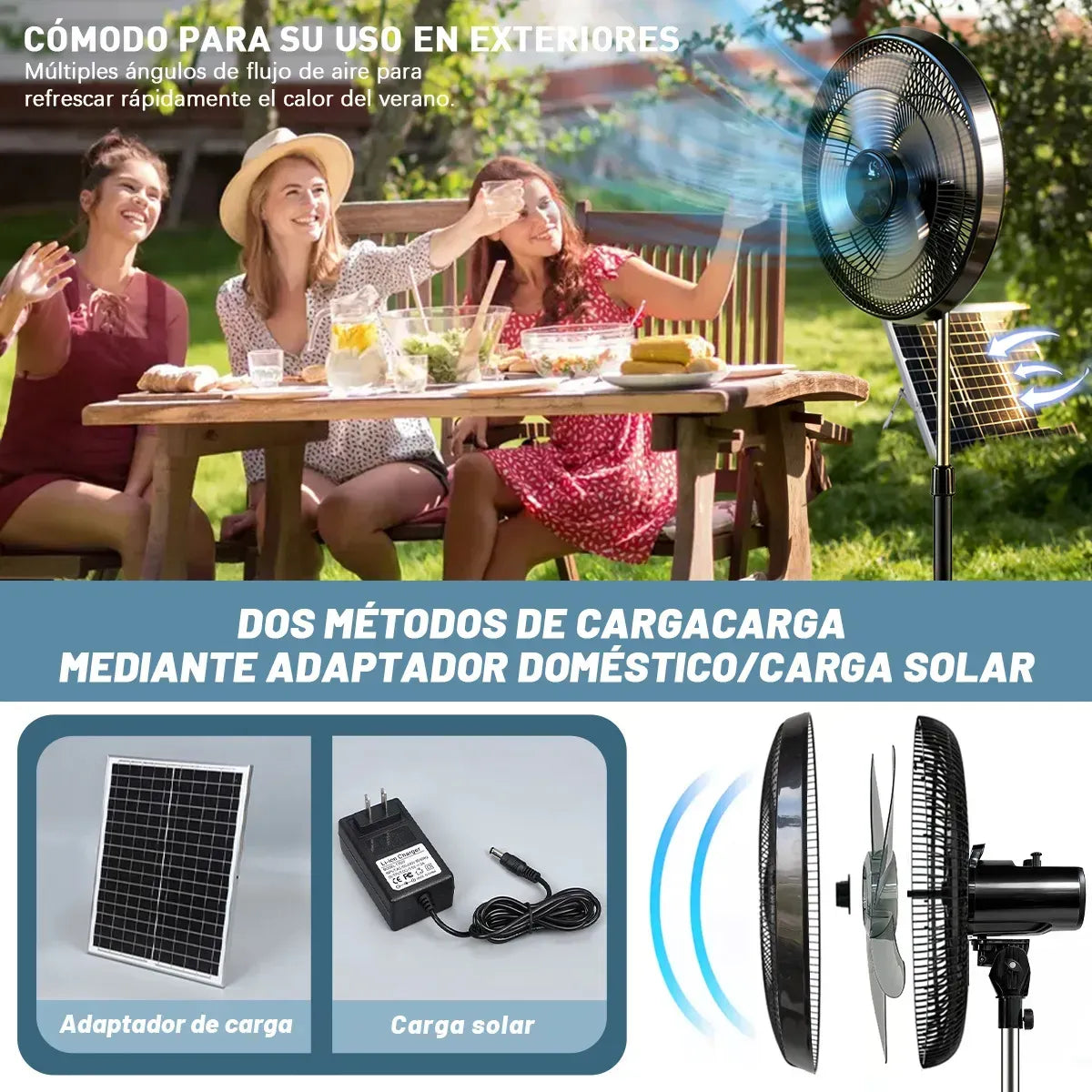 20000mAh Rechargeable Solar Fan Silent 3 Speeds Portable
