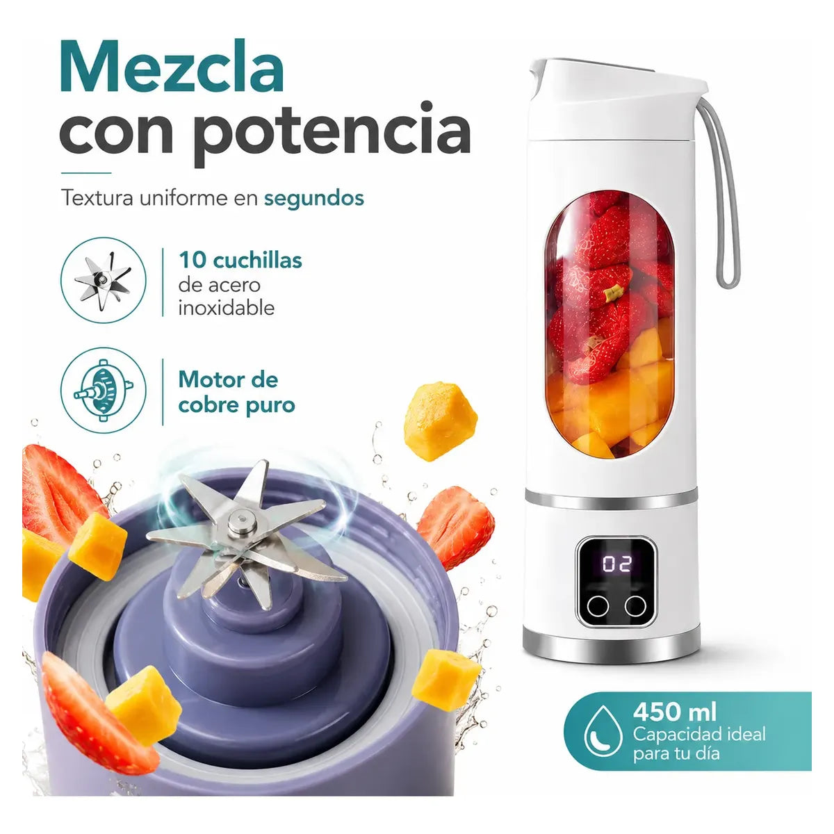 Licuadora Personal Portátil 450ml Ideal para Gym y Viajes