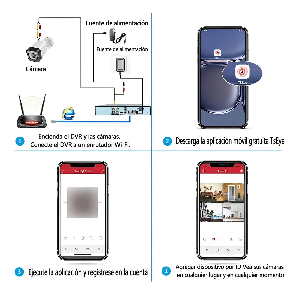 Kit Completo de 4 Cámaras de Seguridad 2MP con Visión Nocturna - Metacompras