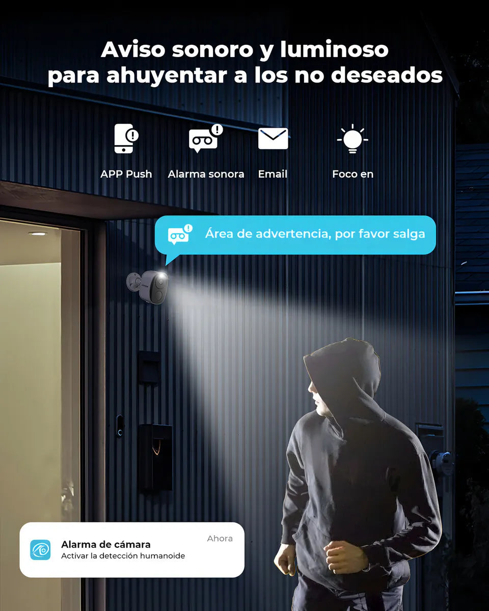 Cámara de Seguridad Solar WiFi Exterior 3MP Recargable Color Blanco - Metacompras