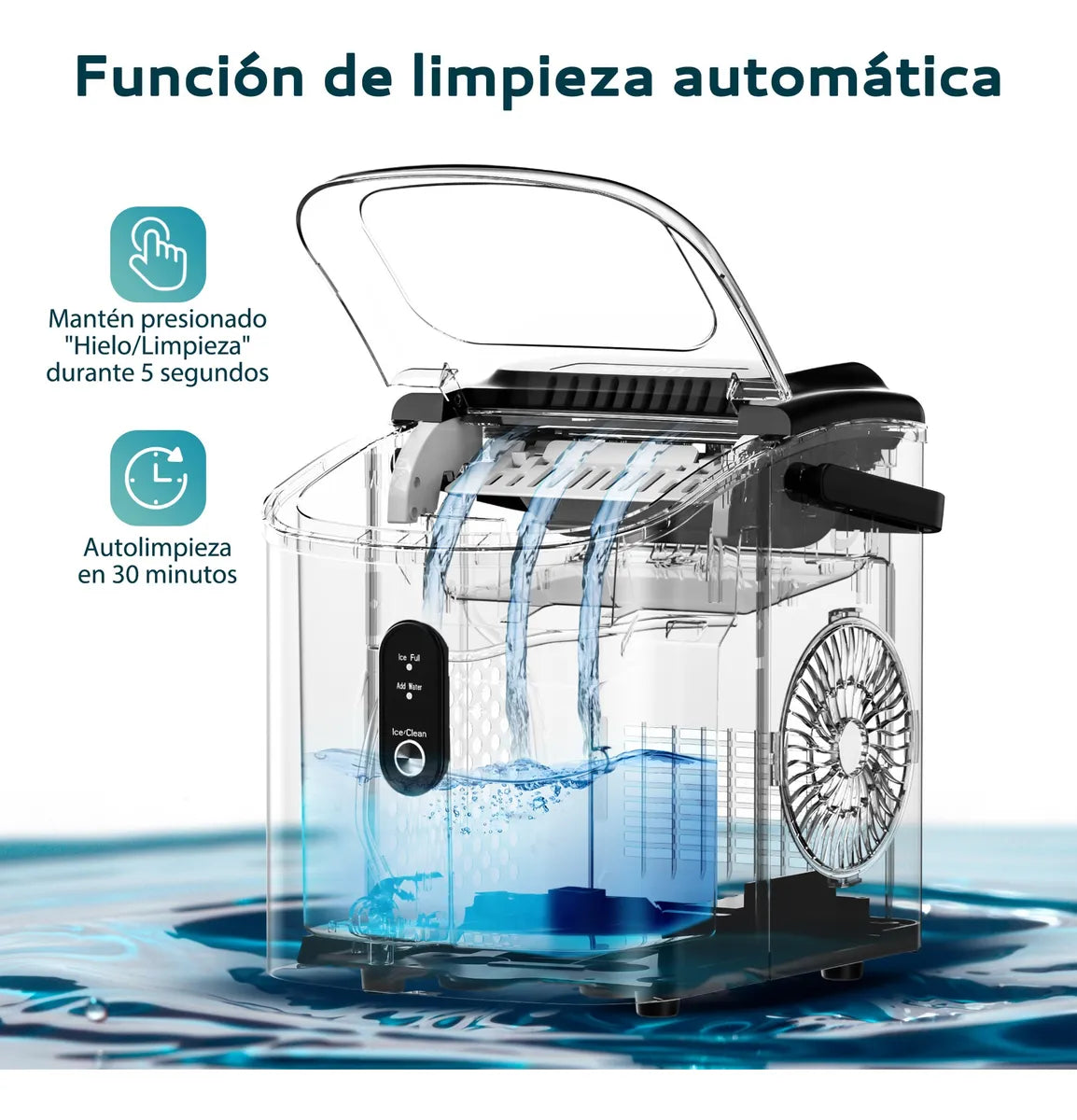 Máquina de Hacer Hielos Autolimpiante 12kg/24h con Handle - Metacompras