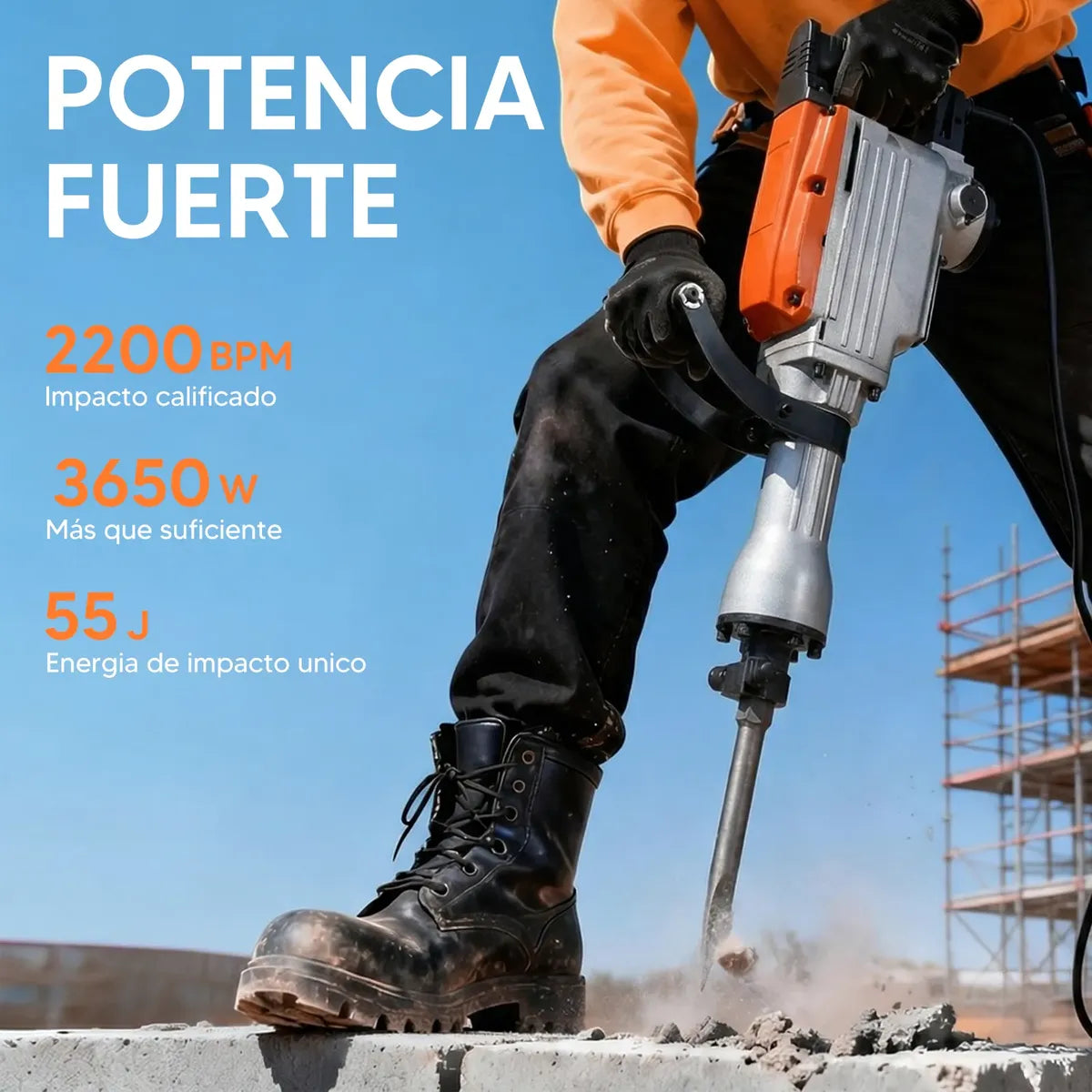 Martillo Demoledor de Concreto 3650W con Mango Ergonómico y Velocidad Variable
