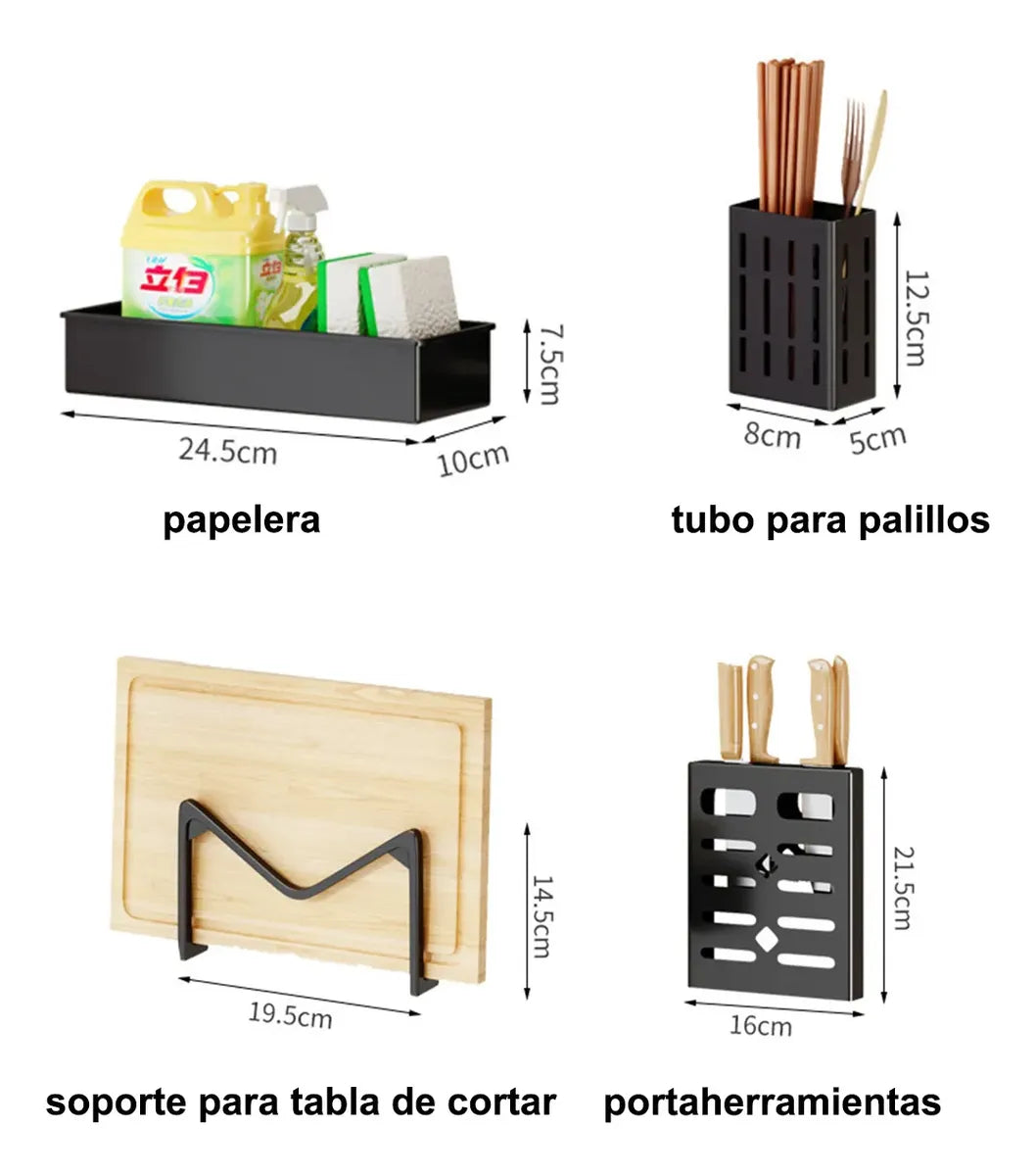 Escurridor de Trastes Negro con Organizador y Seca Vasos 30x95cm