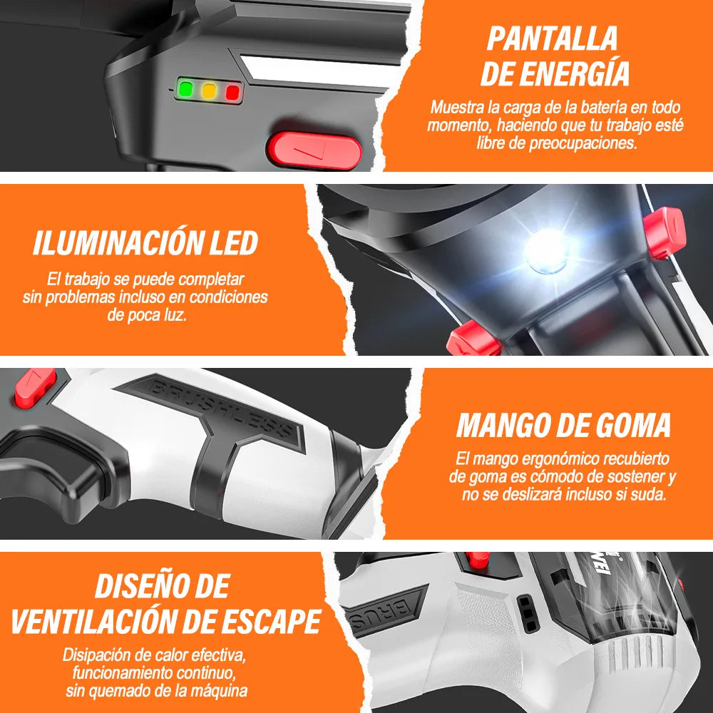 Taladro Rotomartillo Sin Escobillas con 2 Baterías 3.0ah Negro - Metacompras