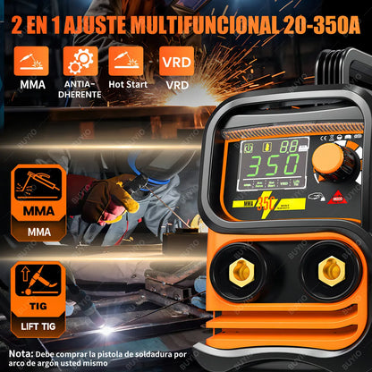 Soldadora Inverter 20-350A 2 en 1 MMA/TIG con Pantalla LCD y Luz LED - Metacompras