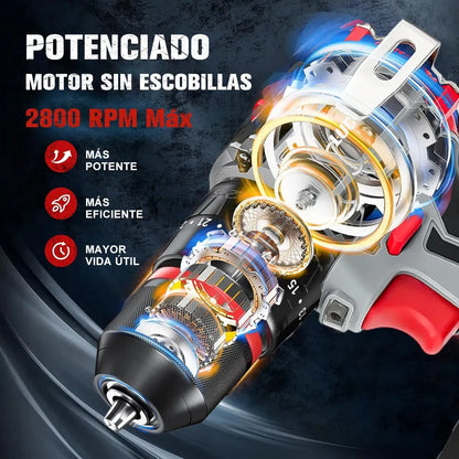 Taladro Inalámbrico 90 Nm con Motor Sin Escobillas y 2 Baterías