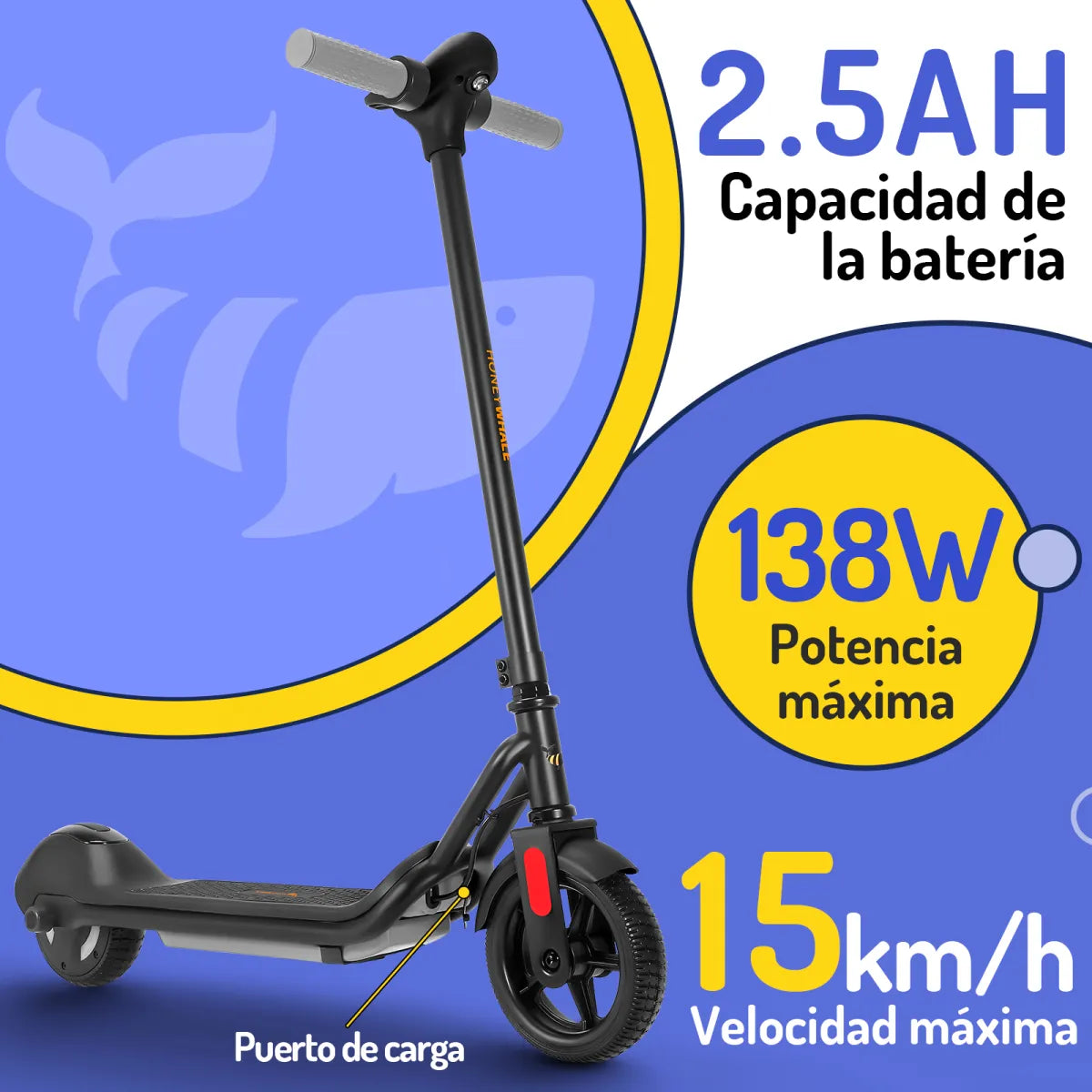 Scooter Eléctrico para Niños con Luz LED 15km/h Color Negro