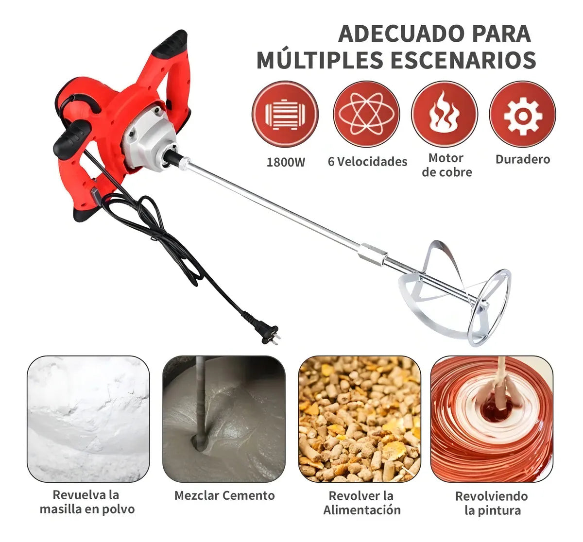 Mezcladora Eléctrica 2100W 6 Velocidades Ideal para Pintura y Cemento - Metacompras