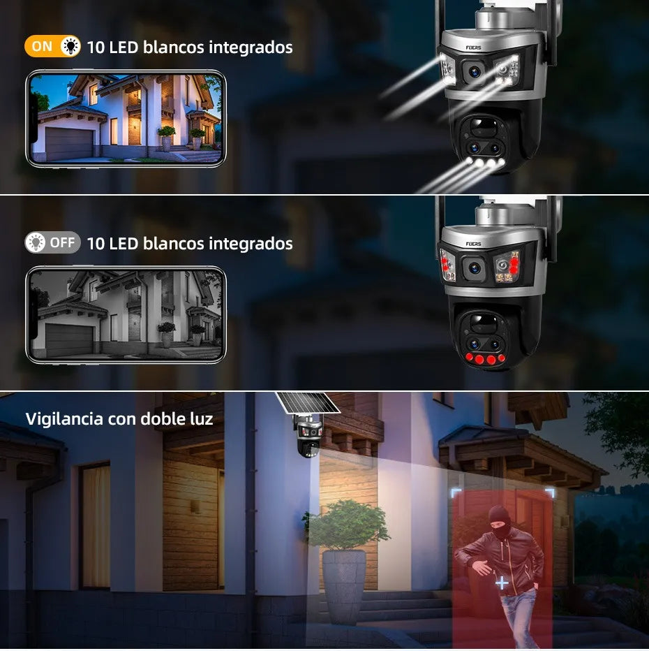 Cámara de Seguridad Solar Wifi Exterior 6MP con Visión Nocturna 360°