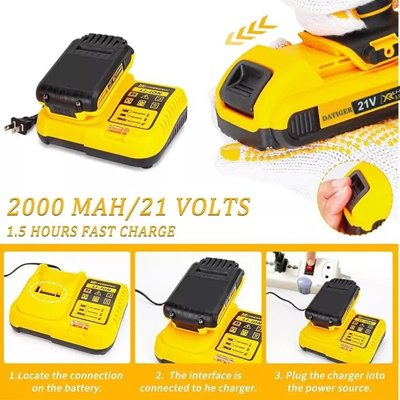 Kit Completo de Taladro Inalámbrico 21V con Impacto y 2 Baterías - Metacompras