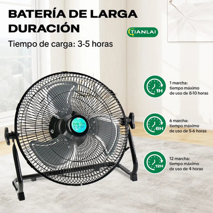 Ventilador Solar Metálico Recargable USB de 12 Pulgadas y 12 Velocidades