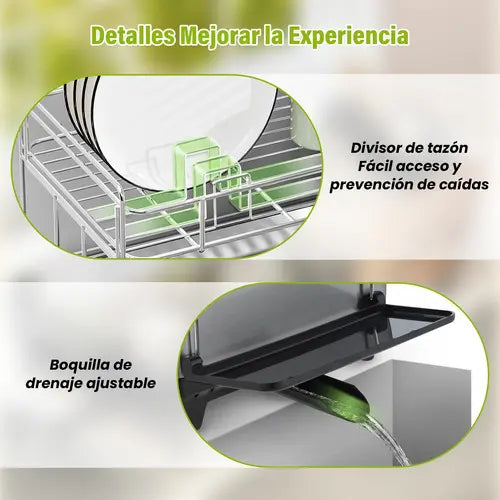 Escurridor de Platos de Acero Inoxidable con Drenaje Eficiente y 2 Niveles