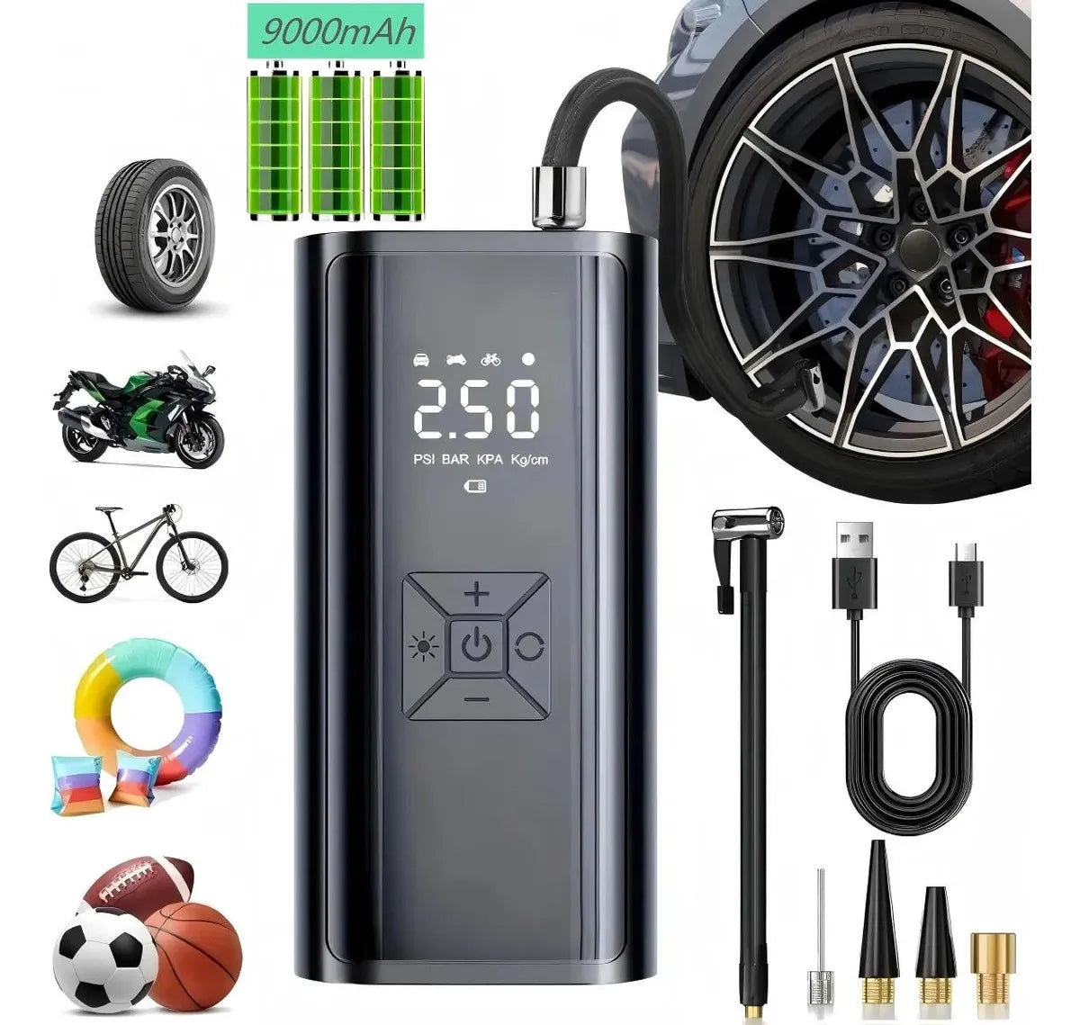 Compresor de Aire Portátil 150 Psi, Inflador Rápido para Llantas