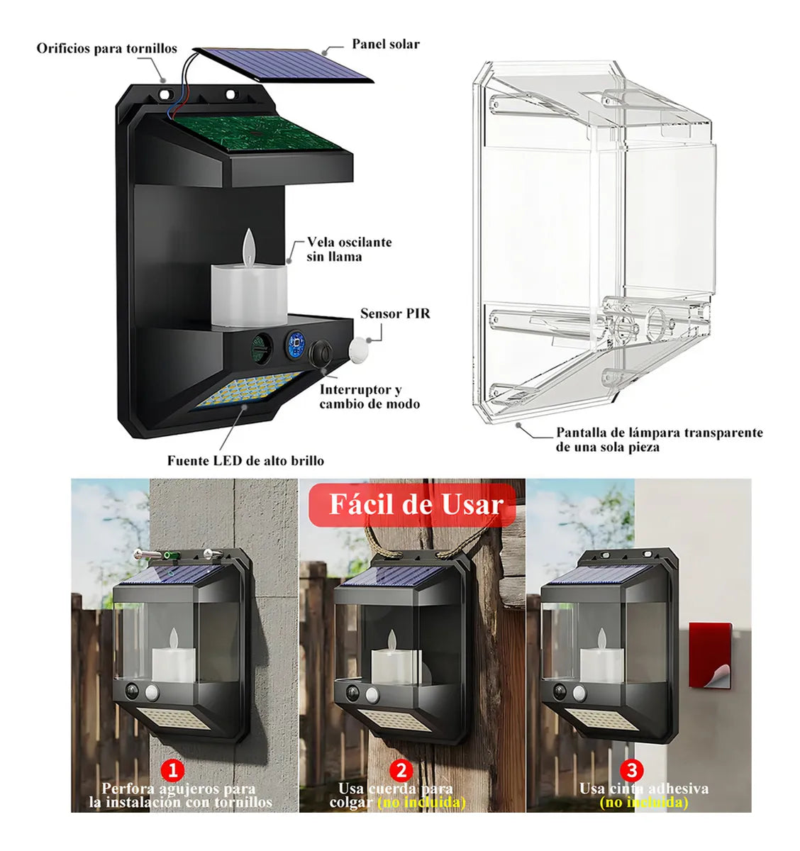 Lámpara Solar Exterior para Jardín con Sensor de Luz y 40 LEDs - Metacompras