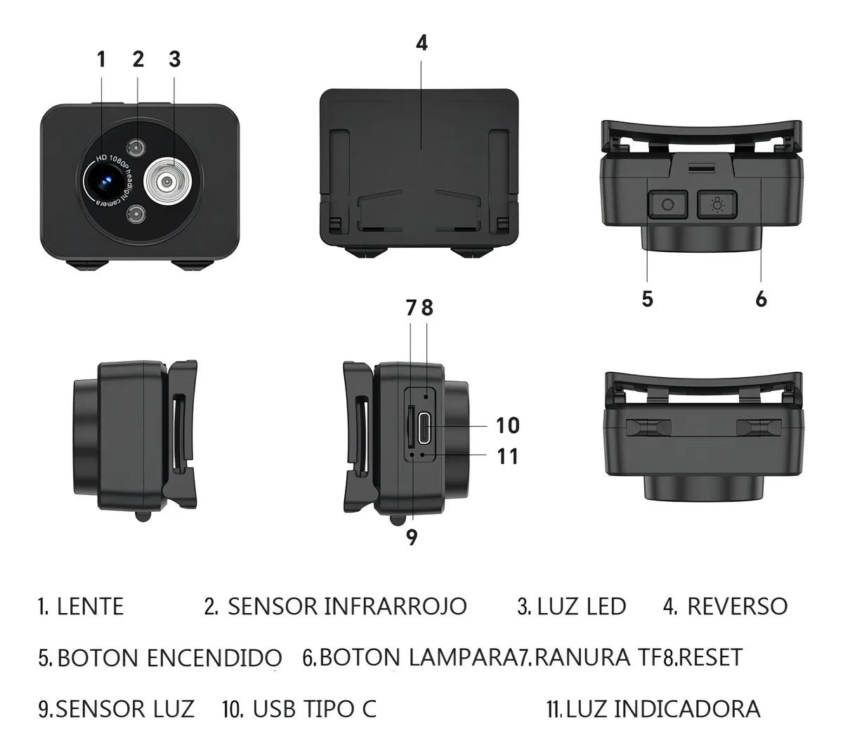 Mini Cámara Deportiva HD 1080p con Luz LED para Cabeza Gogo Electronics - Metacompras