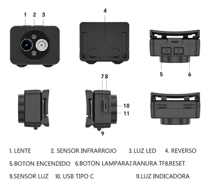 Mini Cámara Deportiva HD 1080p con Luz LED para Cabeza Gogo Electronics - Metacompras