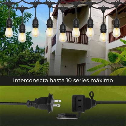 Serie de Luces Vintage LED 15 Focos 14.6m para Jardines y Eventos