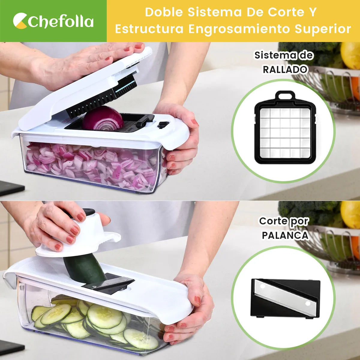 Rallador Cortador Picador 8 Cuchillas para Verduras y Frutas con Contenedor