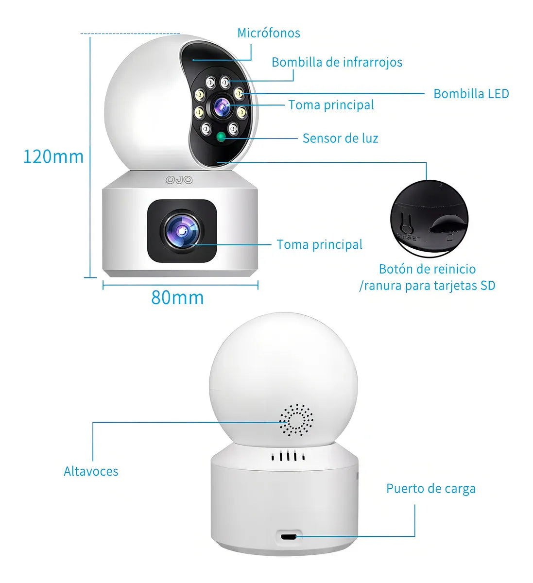 Cámara de Seguridad Full HD Doble Pantalla con Alarma Integrada - Metacompras