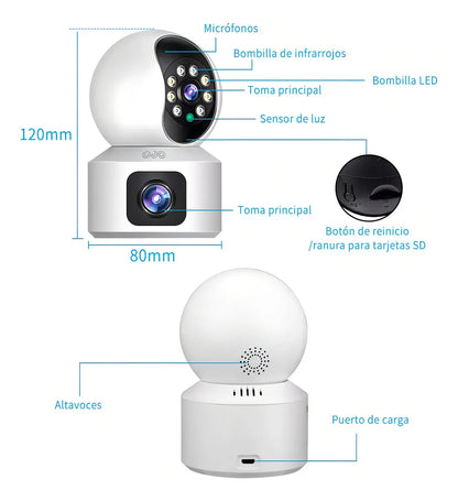 Cámara de Seguridad Full HD Doble Pantalla con Alarma Integrada - Metacompras