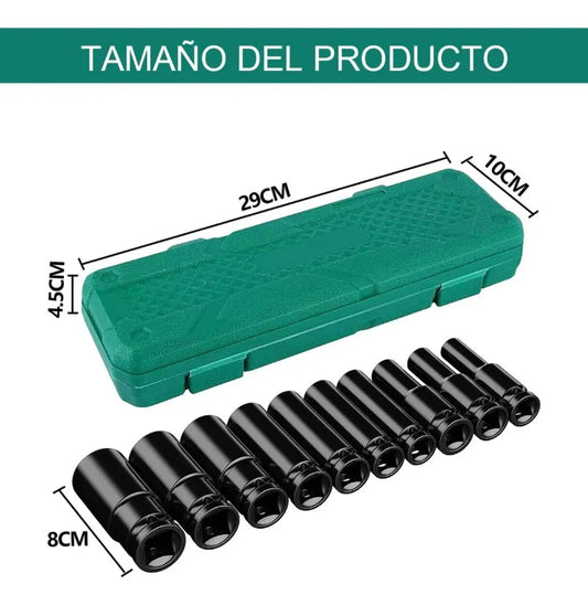 Kit Completo de 10 Piezas de Herramientas Mecánicas con Llave de Impacto 1/2'' - Metacompras