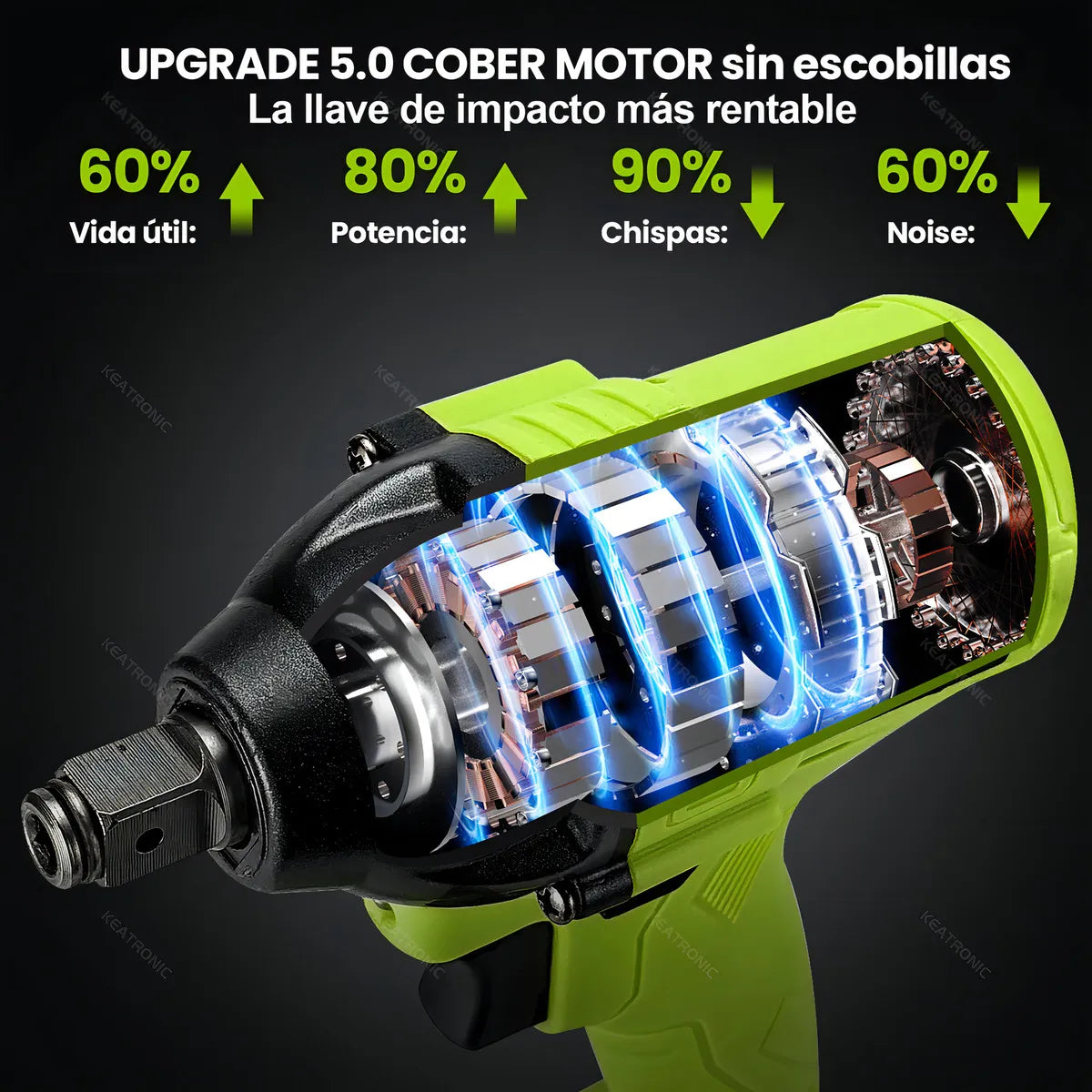 Llave de Impacto Inalámbrica 1/2" 520Nm Keatronic BL350 con 2 Baterías - Metacompras