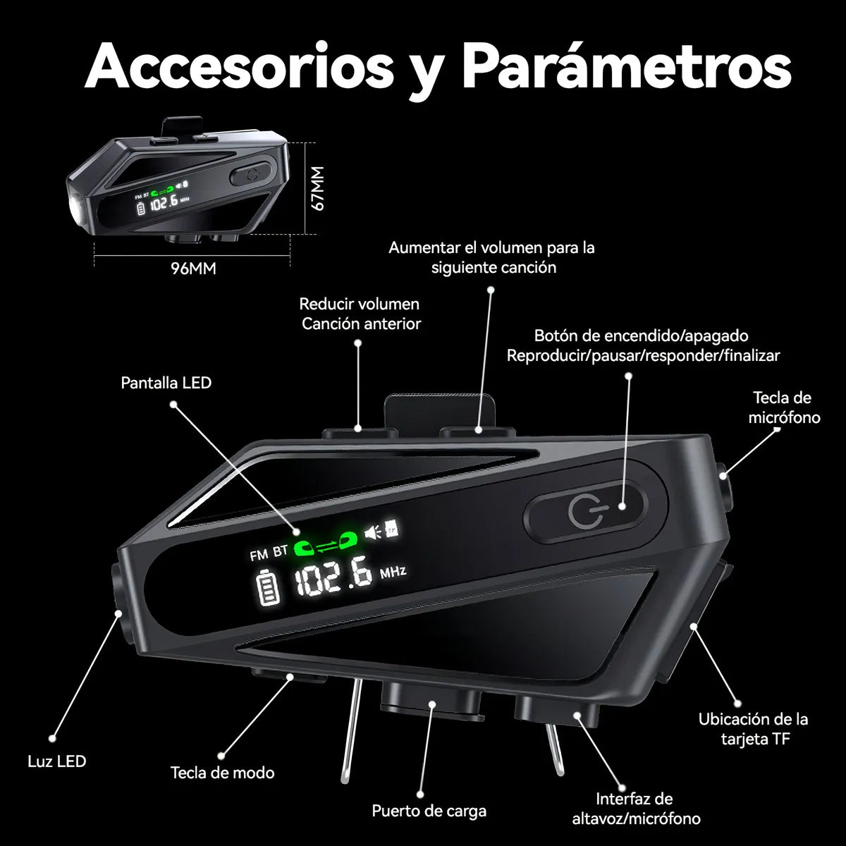 Intercomunicadores Bluetooth para Moto - Alcance 800m, IPX7, 2 Piezas