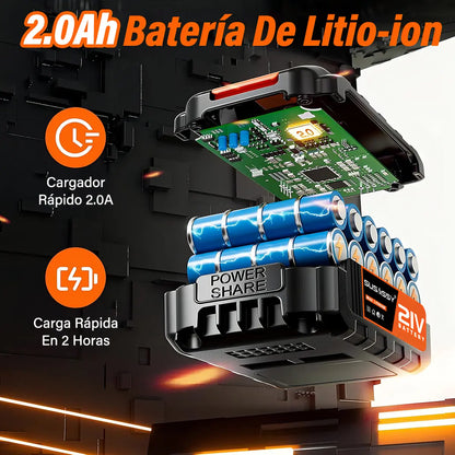 Taladro Rotomartillo Inalámbrico 3 en 1 con 30 Accesorios y Baterías 7500mAh - Metacompras
