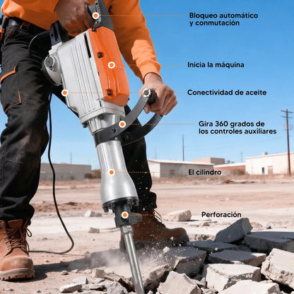 Martillo Demoledor de Concreto 3650W con Mango Ergonómico y Velocidad Variable