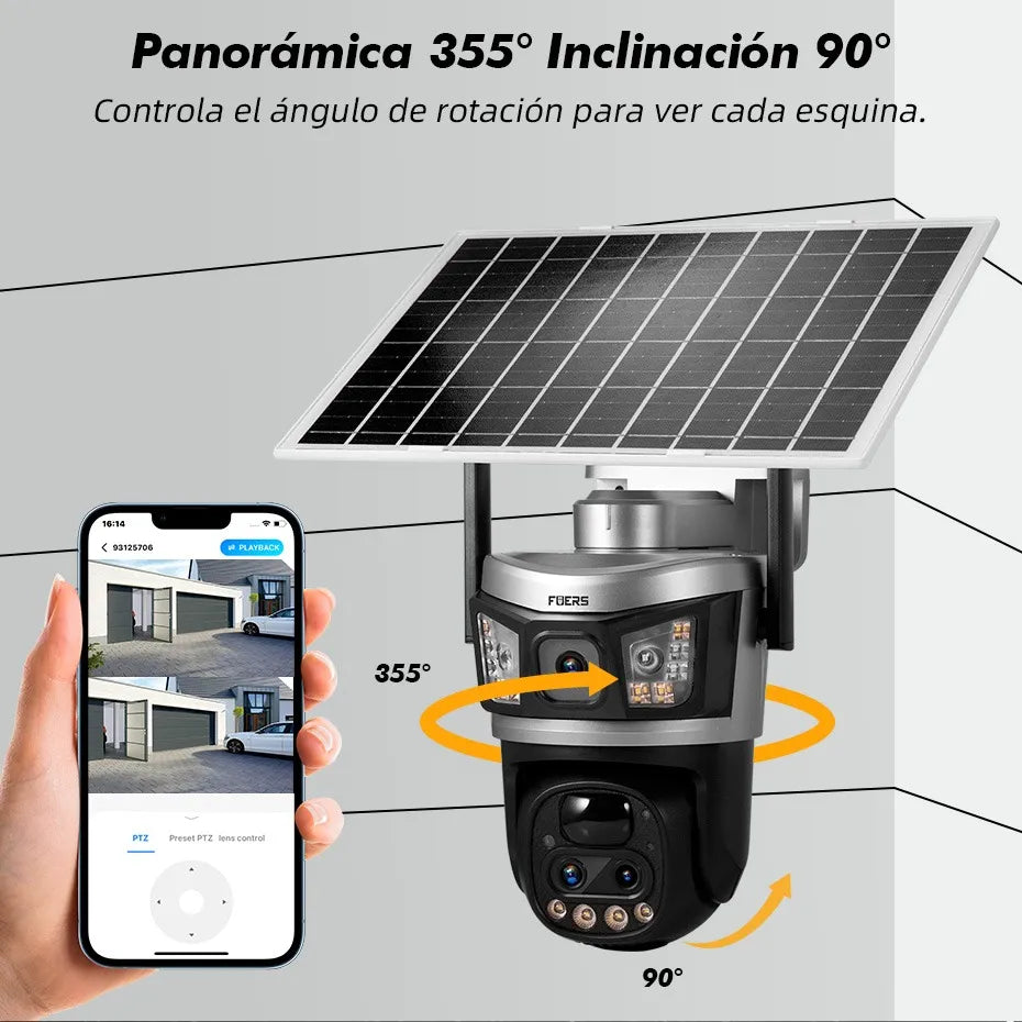 Cámara de Seguridad Solar Wifi Exterior 6MP con Visión Nocturna 360°
