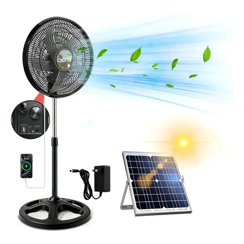 20000mAh Rechargeable Solar Fan Silent 3 Speeds Portable