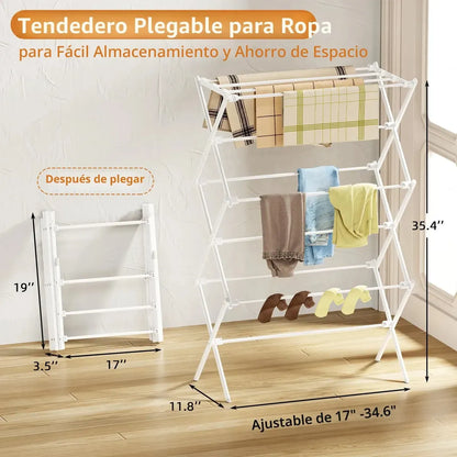 Tendedero Plegable de 3 Niveles para Secar Ropa en Espacios Reducidos