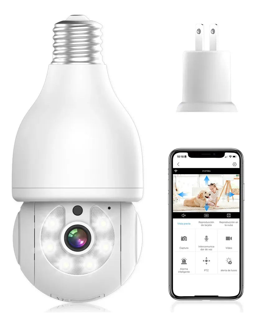 Foco con Cámara de Seguridad Wifi 2MP, Audio Bidireccional y Visión Nocturna
