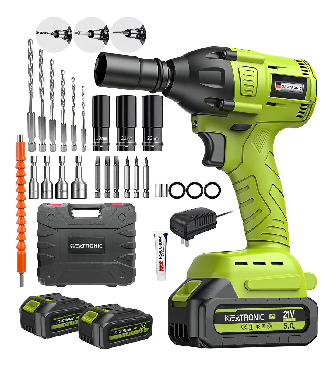 Llave de Impacto Inalámbrica 1/2" 520Nm con 2 Baterías - Kit Completo