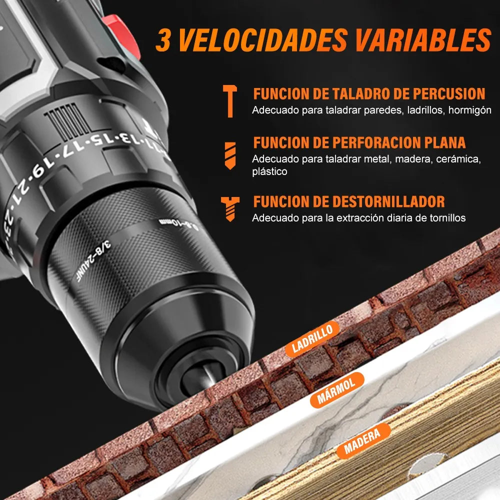 Taladro Rotomartillo Sin Escobillas con 2 Baterías 3.0ah Negro - Metacompras