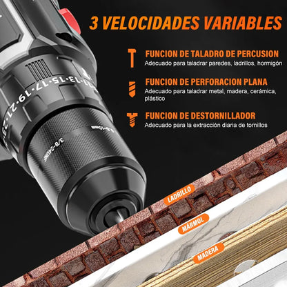 Taladro Rotomartillo Sin Escobillas con 2 Baterías 3.0ah Negro - Metacompras