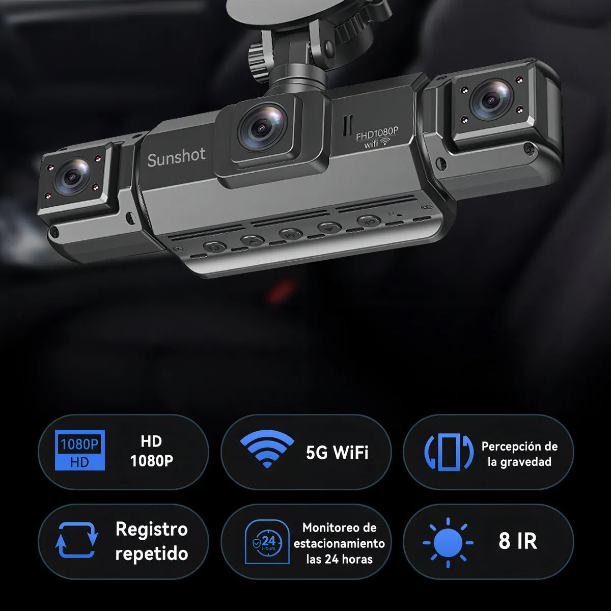 Cámara de Vehículo 360° 1080p con Visión Nocturna y WiFi 64GB