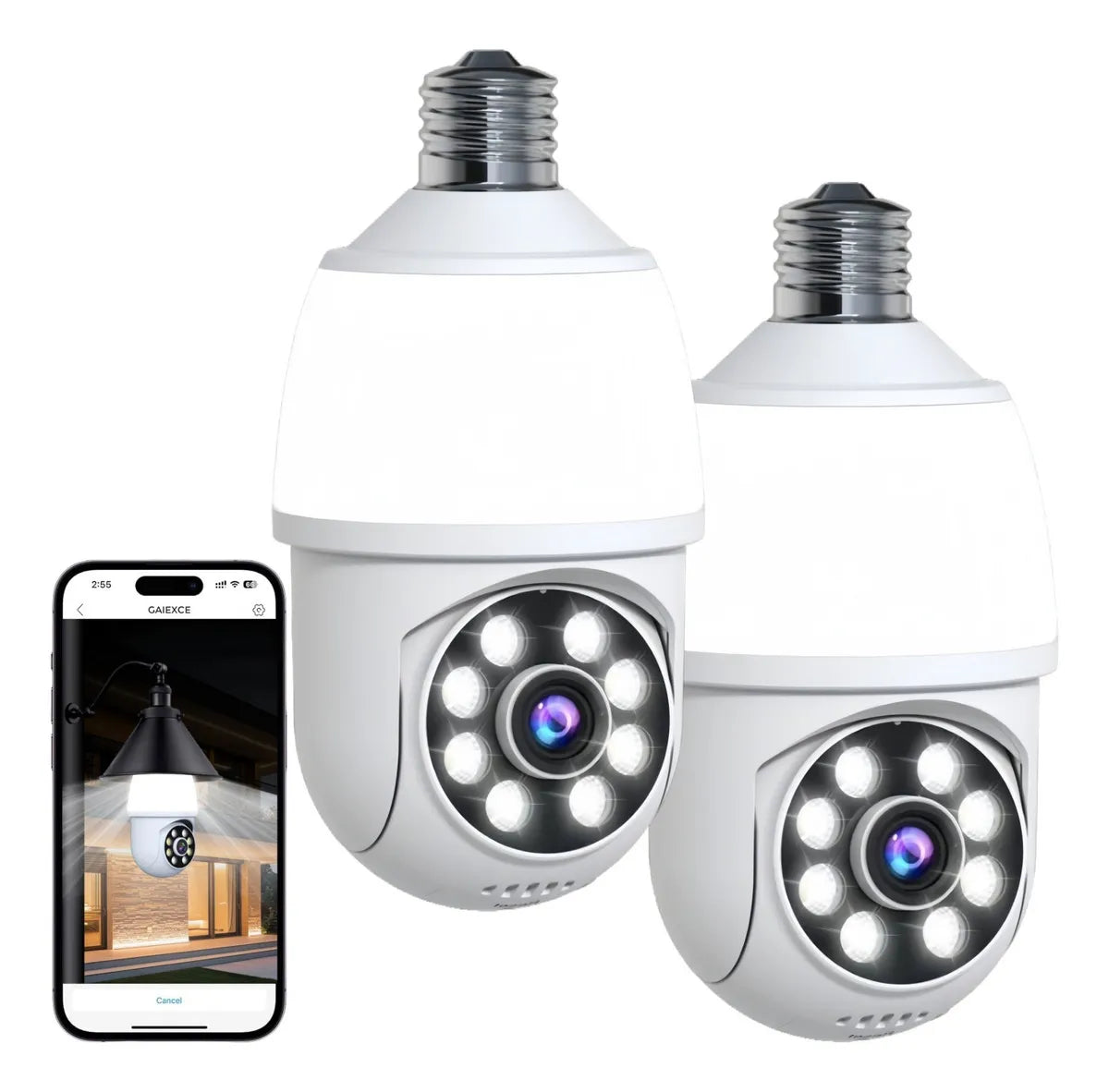 Cámara de Seguridad Wifi HD 360° con Visión Nocturna y Alarma - 2 Piezas