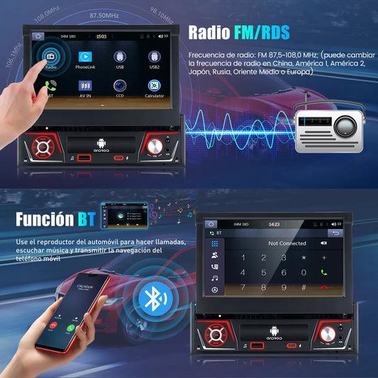 Autoestéreo retráctil 7" con Android 13, CarPlay y WiFi