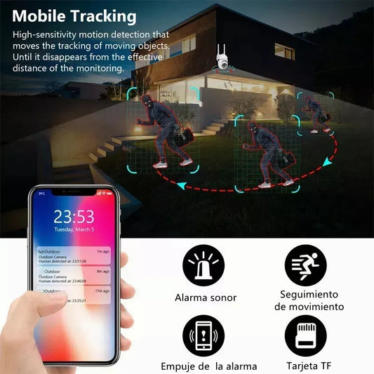 Cámara de Seguridad Wifi 360° 3MP Exterior Nocturna con Alarma - Metacompras
