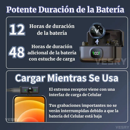 Micrófono Lavalier Inalámbrico Dual con Reducción de Ruido y Estuche de Carga