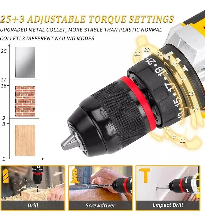 Kit Completo de Taladro Inalámbrico 21V con Impacto y 2 Baterías - Metacompras